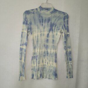 Something Navy Sweater Womens XS Indigo Blue Tie Dye Long Sleeve Mockneck Cotton